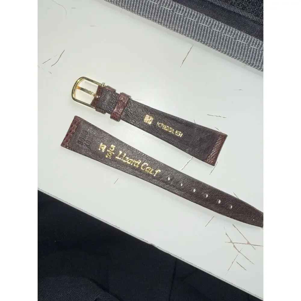 16mm Kreisler Brown Genuine Lizard NOS Vintage Watch Band & Gold-Tone Buckle